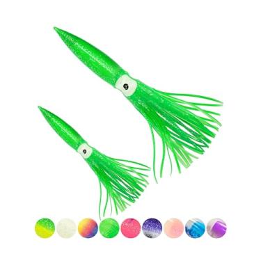 Imagem de BLUEWING Lote de 10 lulas de concha de saia com boia interna de 15.2 cm/22.9 cm Trolling Squid Squid for Tuna, Wahoo, Mahi, Marlin, Big Game Fish Green 23 cm / 9 polegadas