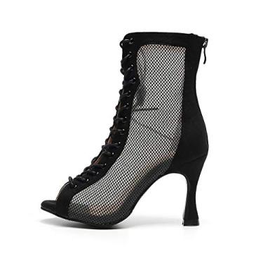 Imagem de HROYL Botas femininas clássicas gladiadoras de verão, salão, latina, salsa, jazz, dança, salto alto, modelo 7179, modelo QJW7179, Sola externa preta e macia, 37