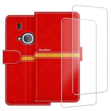 Imagem de ESACMOT Capa de telefone compatível com Nokia 3310 2017 + [2 unidades] película protetora de tela de vidro, capa protetora magnética de couro premium para Nokia 3310 2017 (2,4 polegadas) vermelha
