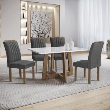 Imagem de Conjunto Mesa Arizona 120cm com 4 Cadeiras Arizona Tampo Smart Plus com Vidro Chocolate/Off White/Cinza