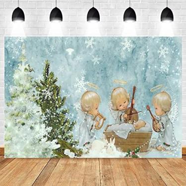 Imagem de Árvore de Natal Presépio Anjo Nascido Aniversário Pano de Fundo Fotografia Vinil Acessórios para Sessão de Fotos 240 x 180 cm