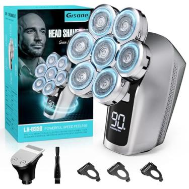 Imagem de Gisaae Barbeadores de cabeça para homens carecas, barbeador elétrico 7D atualizado, recarregável sem fio, Ipx7 100% à prova d'água, barbeador de cabeça careca seco e molhado, kit de cuidados com barba
