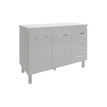 Imagem de Mobília Decor, Balcão Gabinete Para Pia 118 cm Cozinha Bruna Branco com Tampo Tampão 120 cm Branco