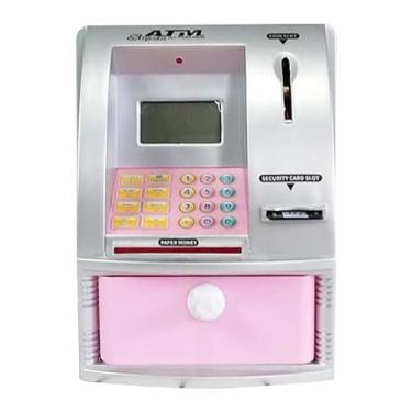 Imagem de Fancyes Cofrinho atm infantil, banco de dinheiro eletrônico com cartão, senha, pote de dinheiro pequeno, caixa de economia de dinheiro para idades 3 +, Rosa prateado