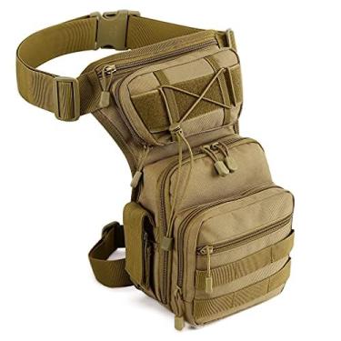 Imagem de Hebetag Pochete tática para uso ao ar livre, para homens, mulheres, viagens, caminhadas, motociclismo, pesca, cinto de coxa, acampamento, casual, mochila cáqui