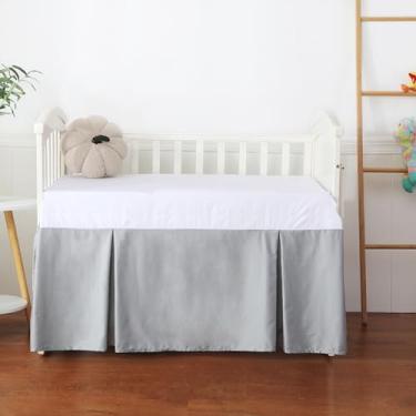 Imagem de Saia de berço com babados, 100% algodão egípcio 400 fios, saia de cama macia e respirável para bebês, meninos e meninas, 132 x 71 cm com saia de cama de berço de 35,5 cm resistente ao desbotamento (cinza sólido)