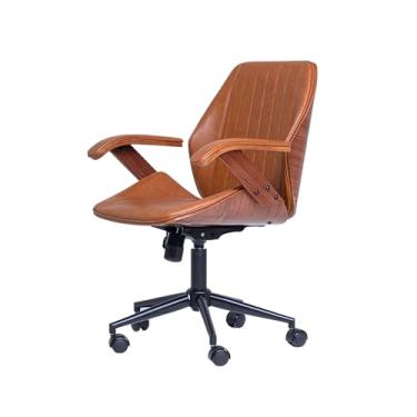 Imagem de Cadeira Giratória Saragoça Rivatti Madeira Multilaminada em Poliuretano Caramelo Base Rodizio