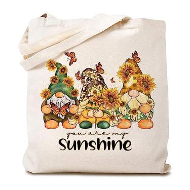 Imagem de TSIIUO Sacola feminina de lona de gnomo de girassol divertida para amantes de gnomos de jardim, presentes de outono, reutilizável, sacola de compras de supermercado, Branco, 15.8 x 13.5 inches
