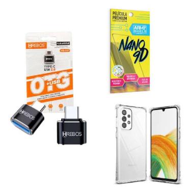 Imagem de Kit Adaptador USB para Tipo C + Capinha Samsung A33 + Película 9D - HR
