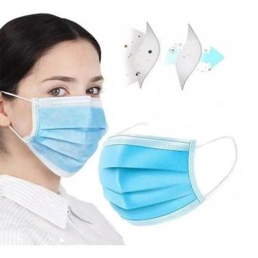 Imagem de Mascara respiratoria descartavel tripla camada c/clip nasal azul kit c