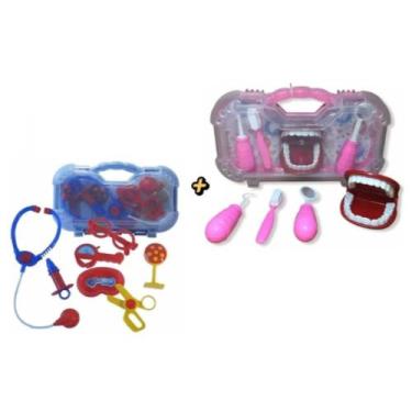 Imagem de Maleta kit Dentista Rosa e Kit Médico Azul 2 Produtos Brinquedo de Edu