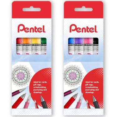 Imagem de Pentel Canetas marcadoras de tinta de pigmento permanente - MMP10 - contidas em carteira de papelão (carteiras arco-íris com 8)