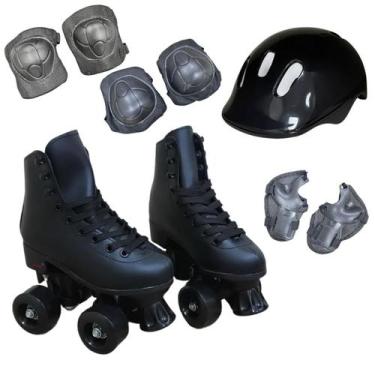 Imagem de Patins 4 rodas roller classic kit proteção preto tam 32/33 - Importway