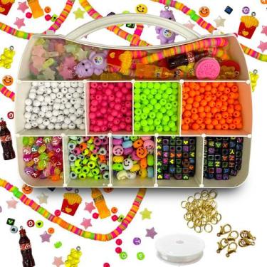 Imagem de Kit Miçanga Infantil Bolinhas Coloridas Neon Cores Vibrantes Brilham n