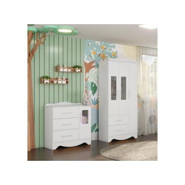 Imagem de Guarda roupa e cômoda Provençal Moveis Peroba Clara MDF, Branco