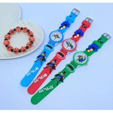 Imagem de Kit Relógio Infantil Analógico Super Heróis Desenho 3D Silicone Menino