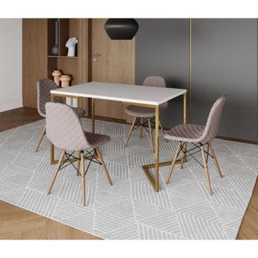 Imagem de Mesa Jantar Industrial + 4 Cadeira Estofada Nude Médio Madeira Tampo B