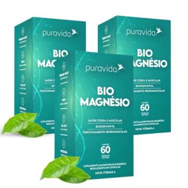 Imagem de Kit 3 Biomag Magnesio Quelato Bisciglinato Puravida 60 Cápsulas, Sem s