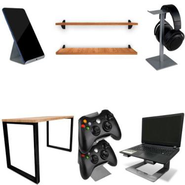 Imagem de Setup Kit Gamer Vexus Com Mesa 1,20 Prateleiras Suporte P/ Notebook Co