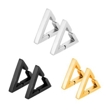 Imagem de 1 par de brinco Triangular pressão em aço não precisar furo cor prata 