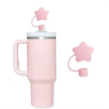 Imagem de Cobertura de palha de silicone Pink Star para Stanley 30 e 1,134 g, tampa de palha de palha, topo de palha à prova de respingos, capa de tampa de canudo reutilizável, capas de ponta de canudo de