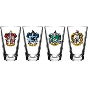 Imagem de Harry Potter Conjunto de copos - Inclui brasões domésticos: Grifinória, Sonserina, Lufa-Lufa e Corvinal - Capacidade de 473 ml - Conjunto de 4 copos