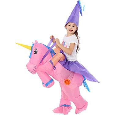 Imagem de JYZCOS Fantasia inflável de unicórnio para festa de Halloween (rosa criança)