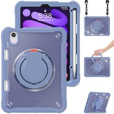 Imagem de Dteck Capa protetora para iPad Mini (A17 Pro/A15 Bionic) 7/6ª geração 8,3 polegadas (2024/2021), capa protetora traseira com suporte/alça/suporte de lápis/alça de ombro, capa portátil leve, roxa