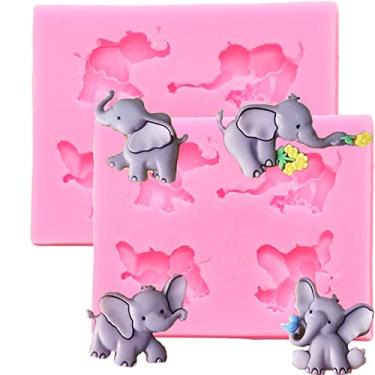 Imagem de 2 peças fofo bebê elefante animal flor rosa molde de silicone DIY bolo de chocolate decoração pudim feito à mão sorvete gelatina shots sobremesas cristal goma pasta molde doce fondant molde