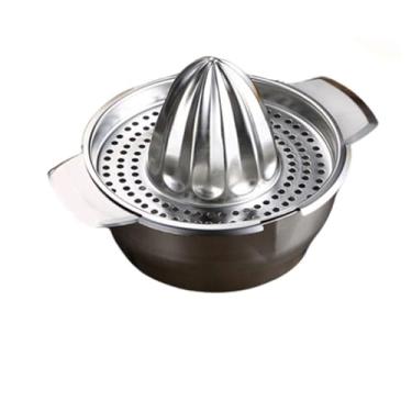 Imagem de gifthub Espremedor de limão multiuso de aço inoxidável, espremedor manual de laranja com coador e tigela, fácil de usar, espremedor de frutas durável para cozinha doméstica (prata)