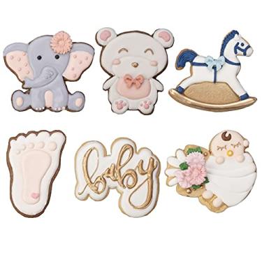 Imagem de Cortador de biscoito para chá de bebê, pacote com 6, moldes 3D para decoração de fondant DIY para festa de aniversário infantil, utensílios de cozinha, fazendo cavalo de balanço, rosto de bebê, letra,