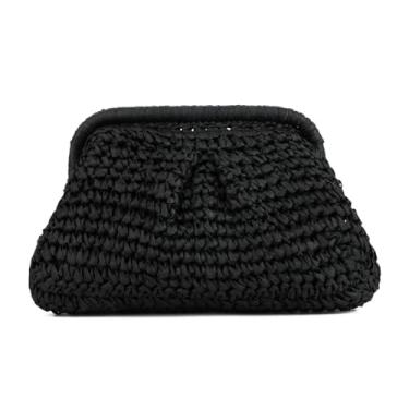 Imagem de Freie Liebe Bolsas clutch de palha para mulheres, bolsa de bolinho de massa de verão, praia, bolsa transversal de vime, Preto