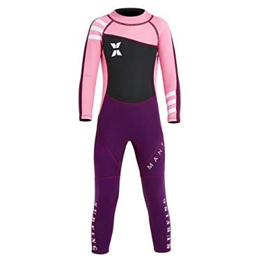 Imagem de DIVE & SAIL Roupa de mergulho infantil de neoprene de 2,5 mm, manga comprida, FPS 50+, proteção UV Rash Guard para natação, mergulho, surfe, 8 a 9 anos, rosa
