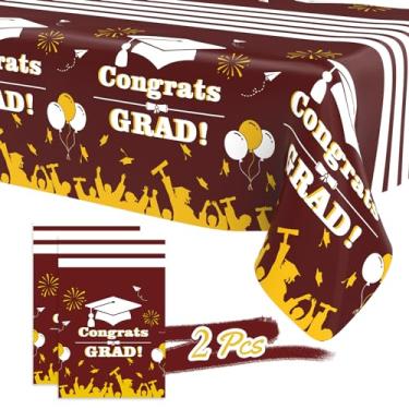 Imagem de Koudindg Decorações de festa de formatura 2024, toalha de mesa descartável de parabéns, suprimentos de festa de formatura, decorações de mesa de festa de formatura 2024, toalha de mesa marnoon e