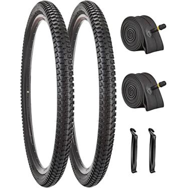 Imagem de SIMEIQI Pacote com 2 pneus de bicicleta de 66 x 5,3 cm e 2 tubos com válvula Presta de 32 mm compatíveis com pneus de 26 x 2,1 e tubos internos..