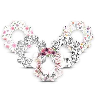 Imagem de ExpressionMed - Adesivos para Libre 2 e Lingo (pacote com 5) - Feito nos EUA, impermeável, não desfia, fitas de sensor CGM pré-cortadas (flores de primavera - formato de flor)