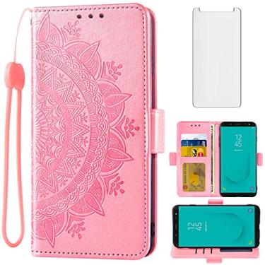 Imagem de Asuwish Compatível com Samsung Galaxy J6 2018 capa carteira de vidro temperado protetor de tela porta-cartão flip alça de pulso suporte capa de celular para celular Gaxaly On6 SM J600 J600G J600F ouro