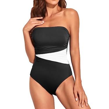 Imagem de Holipick Maiô feminino com controle de barriga, sem alças, tomara que caia, emagrecedor, frente única, Preto, branco, PP
