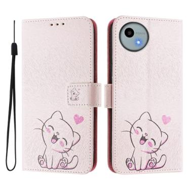 Imagem de Capa carteira para Sharp Aquos wish4, capa flip de couro com padrão fofo, capa à prova de choque com fivela magnética, compatível com carregamento sem fio (Sharp Aquos wish4, gato fofo)