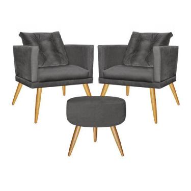 Imagem de Kit 02 Poltrona Com Almofada e Puff Milena Confort Sala Recepção Escri