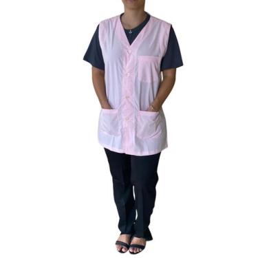 Imagem de Jaleco Avental Guarda Pó Hospitalar Professor Sem Manga Sem Gola Com 3