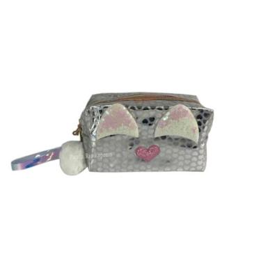 Imagem de Necessaire Organizadora Holográfica Gatinho Com Chaveiro de Pompom - G