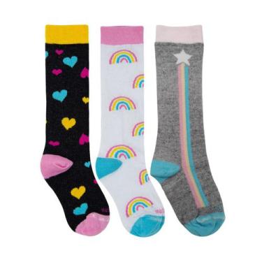 Imagem de Kit 3 Meias 3/4 Infantil Cano Longo Colorida Galocha Patins - Rossini,