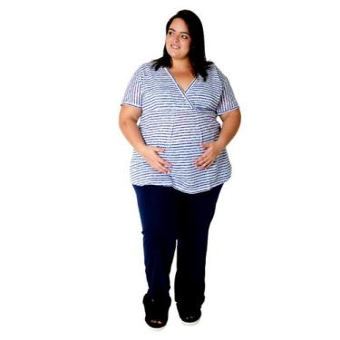Imagem de Pijama Plus Size Linda Gestante Calça com Blusa Manga Curta Listras, 4