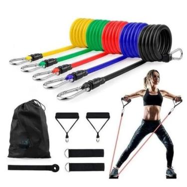 Imagem de Kit Com 11 ITENS Elásticos Extensor com Suporte Exercícios + BOLSA TRE