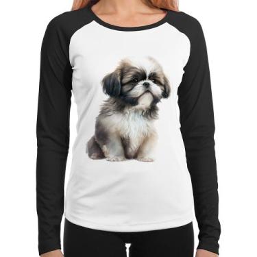 Imagem de Baby Look Raglan Cachorro Shih Tzu Filhote Manga Longa - Foca na Moda,