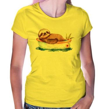 Imagem de Baby Look Ursinho Panda Relaxando Na Piscina - Foca na Moda, Amarelo, 