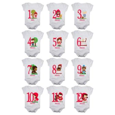 Imagem de Body de Bebê Mesversario Chapeuzinho Kit 12 Bodies 1 a 12 Meses - Calu