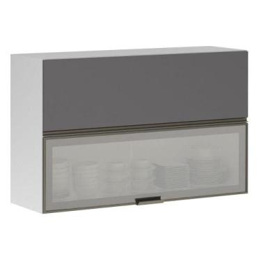 Imagem de Armário Basculante 120cm 2 Porta Prata Branco Polar C/Cinza - LUCIANE 