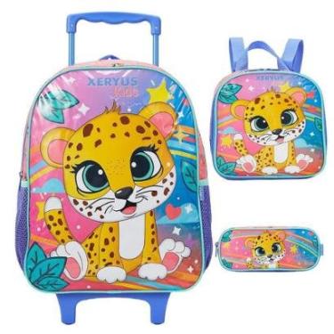Imagem de Kit Mochila de Rodinha Lancheira Estojo Xeryus Onça Colorido-Feminino